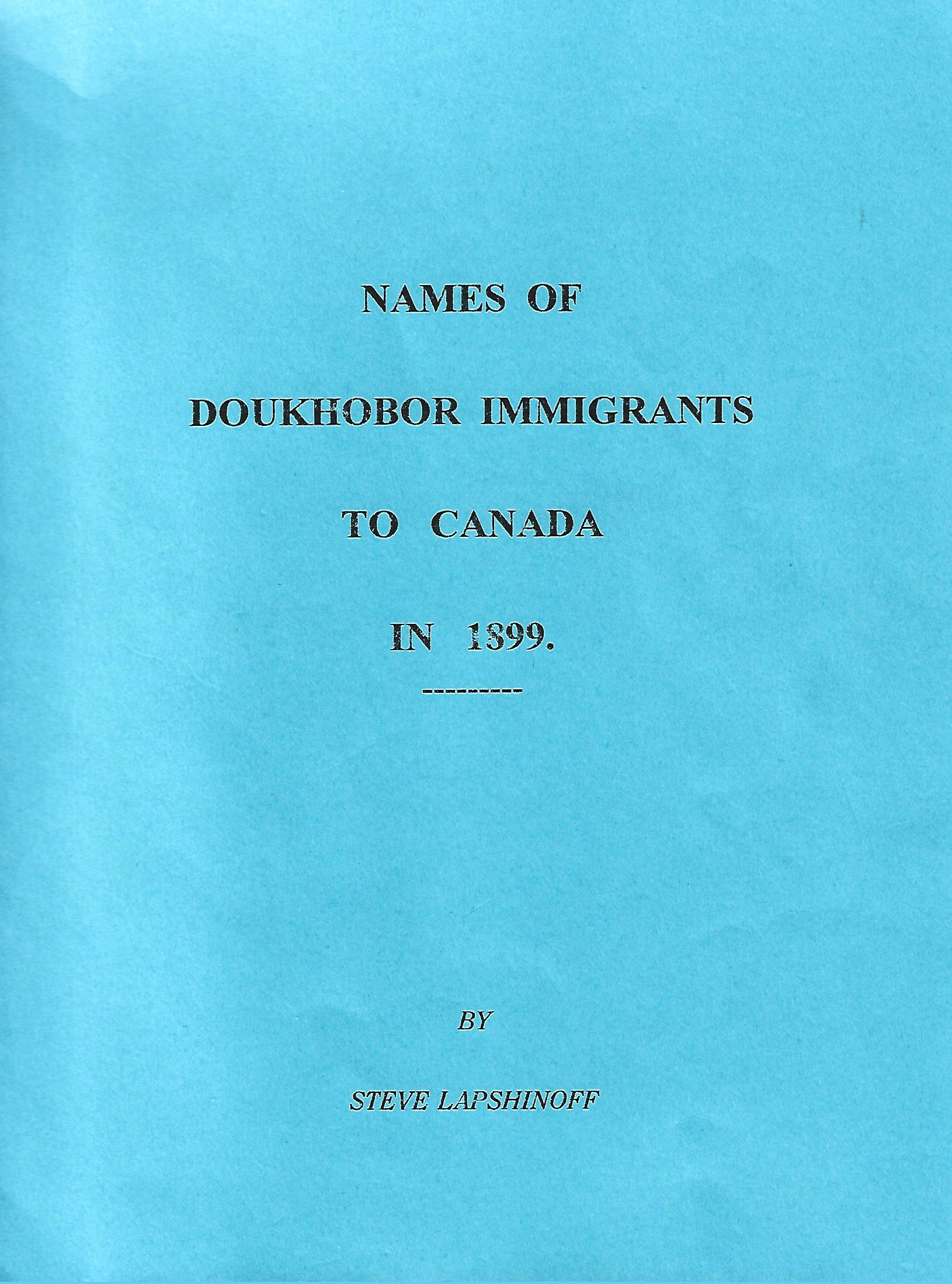 Names of Doukhobor Immigrants to Canada in 1899